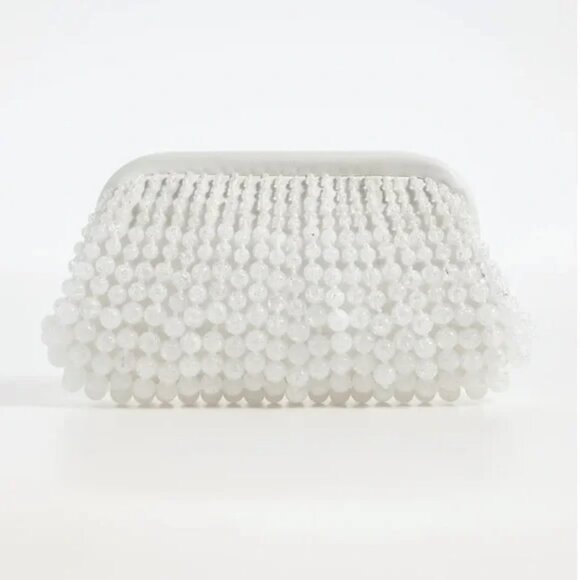 NWT Womens Cult Gaia White Clear Beaded Leather Nia Clutch Handbag - Picture 1 of 11